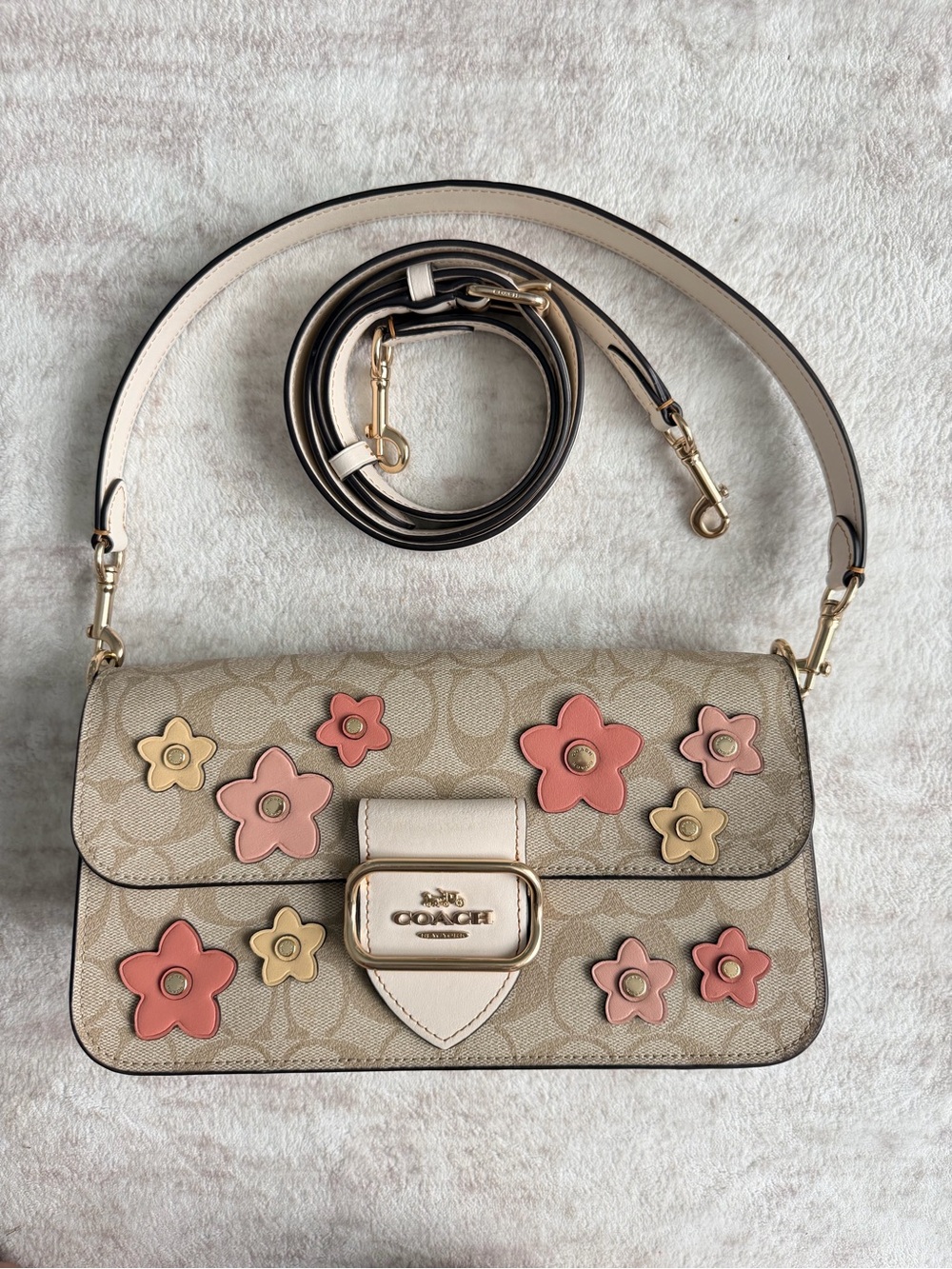 Coach Morgan Shoulder Bag in Signature Canvas with Floral Applique